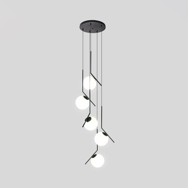 Glazen Bolkroonluchter – Zwart Metalen Hanglamp met Meerdere Glazen Bollen voor Trappenhuis, Eetkamer, Woonkamer