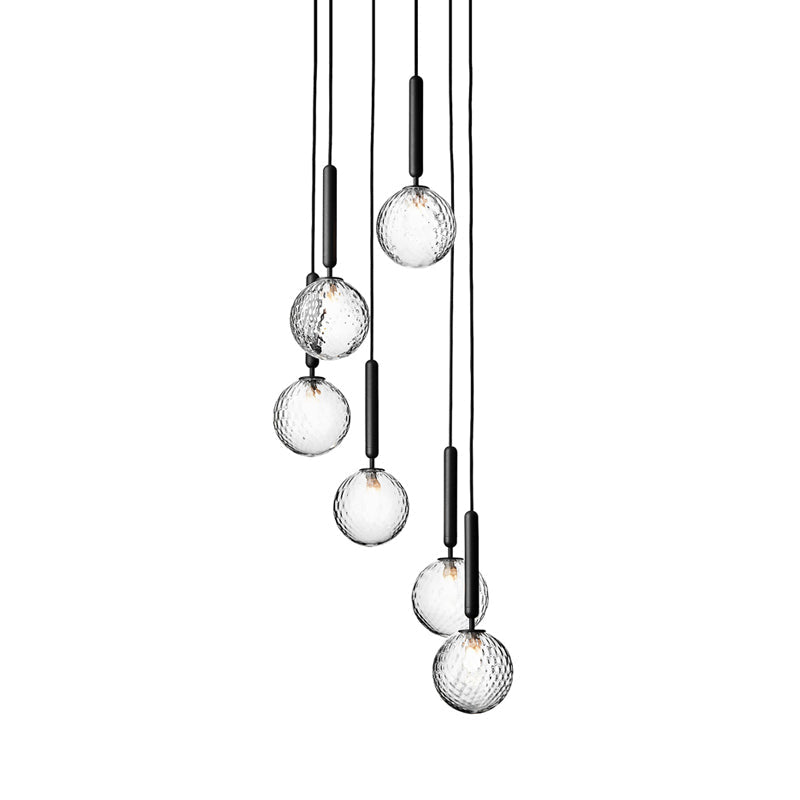 Glazen Bolkroonluchter – Zwart Metalen Hanglamp met Meerdere Glazen Bollen voor Trappenhuis, Eetkamer, Woonkamer