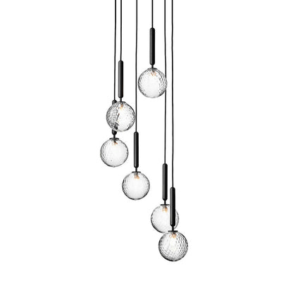 Glazen Bolkroonluchter – Zwart Metalen Hanglamp met Meerdere Glazen Bollen voor Trappenhuis, Eetkamer, Woonkamer
