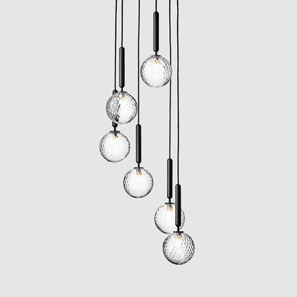 Glazen Bolkroonluchter – Zwart Metalen Hanglamp met Meerdere Glazen Bollen voor Trappenhuis, Eetkamer, Woonkamer