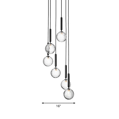 Glazen Bolkroonluchter – Zwart Metalen Hanglamp met Meerdere Glazen Bollen voor Trappenhuis, Eetkamer, Woonkamer