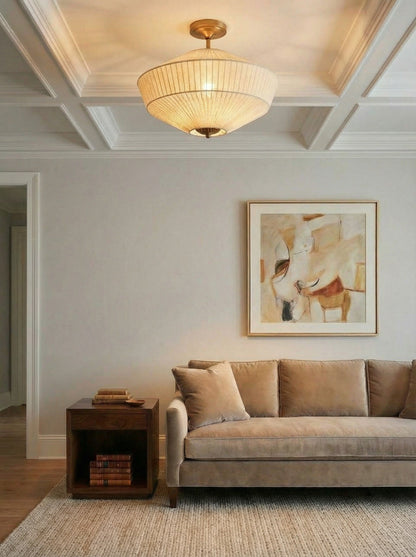 Semi-Flush Plafondlamp Metaal Stoffen Kap Gestroomlijnde Vormgeving Hedendaagse Verlichting Woonkamer Slaapkamer Scandinavisch Interieur Vintage Details