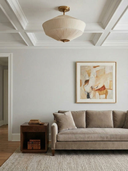Semi-Flush Plafondlamp Metaal Stoffen Kap Gestroomlijnde Vormgeving Hedendaagse Verlichting Woonkamer Slaapkamer Scandinavisch Interieur Vintage Details
