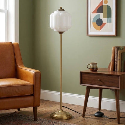 Decoratieve Glazen Pompoen Vloerlamp Retro Organische Stijl Woonkamer Staande Lamp