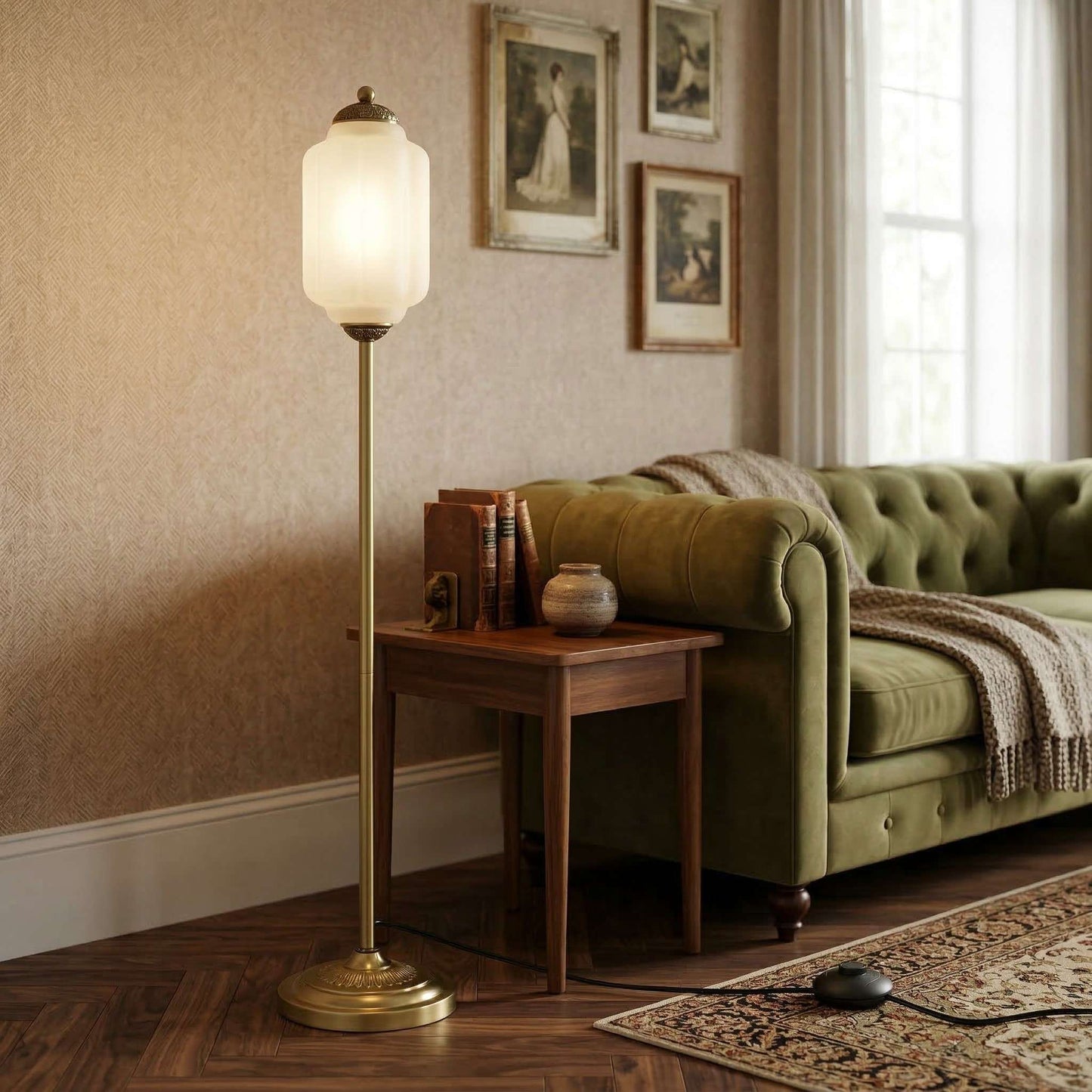 Decoratieve Glazen Pompoen Vloerlamp Retro Organische Stijl Woonkamer Staande Lamp