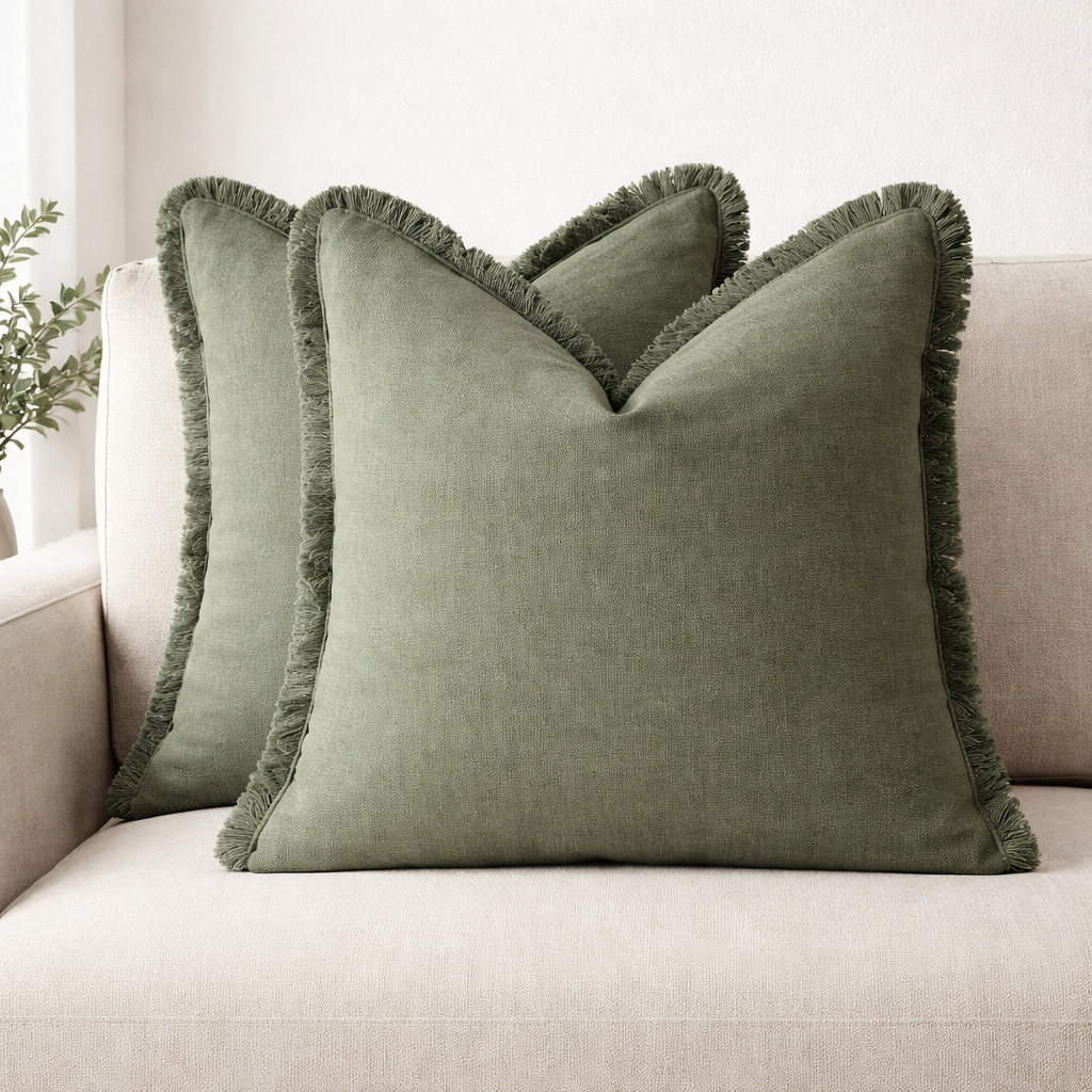 Kussenslopen Set van 2 Katoen Linnen Mix Onzichtbare Rits 45x45 cm | Decoratieve Kussenhoezen Woonkamer Slaapkamer Bank