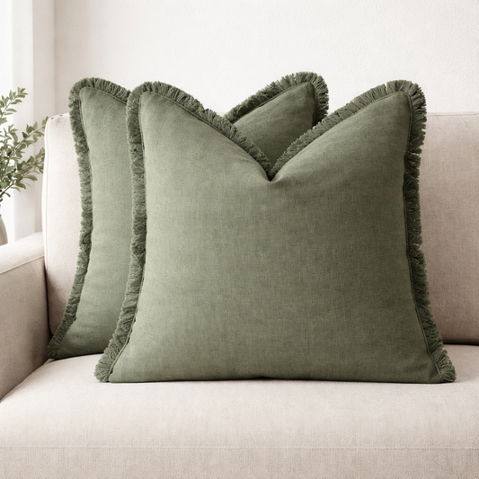 Kussenslopen Set van 2 Katoen Linnen Mix Onzichtbare Rits 45x45 cm | Decoratieve Kussenhoezen Woonkamer Slaapkamer Bank
