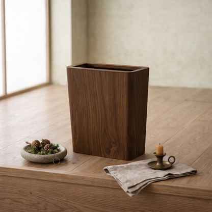 Houten Prullenbak Woonkamer Draaibaar Deksel Dubbelwandig Keuken Badkamer Kantoor Vuilnisbak Houtlook Afvalbak Bureau
