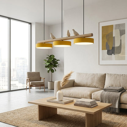 Hanglamp Hout Design Vogelvorm Drie Kappen Scandinavisch Keukeneiland
