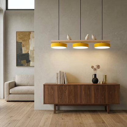 Hanglamp Hout Design Vogelvorm Drie Kappen Scandinavisch Keukeneiland
