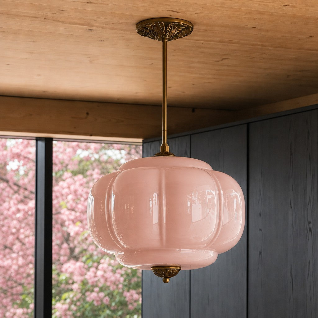 Vintage Melkglas Plafondlamp Geschulpt Rand Wit Roze Groen Blauw Helder Mat Glas Semi-Flush Hanglamp Messing Zwart Finish