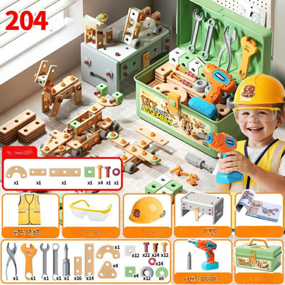 Houten Speelgoed Gereedschapsset voor Kinderen Constructieset met Koffer & Accessoires