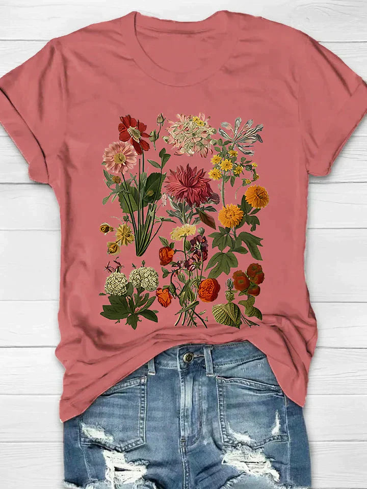Dames T-Shirt Bloemenprint Retro Look