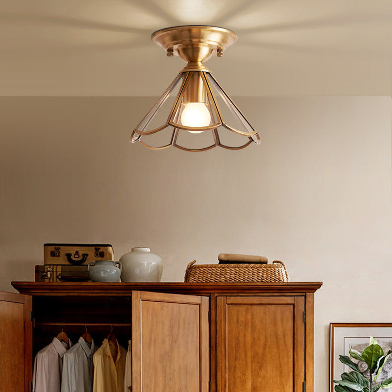 Plafondlamp Messing Geschulpt Metaal Semi-Flush - Elegant Koloniale Stijl Verlichting voor Hal en Woonkamer