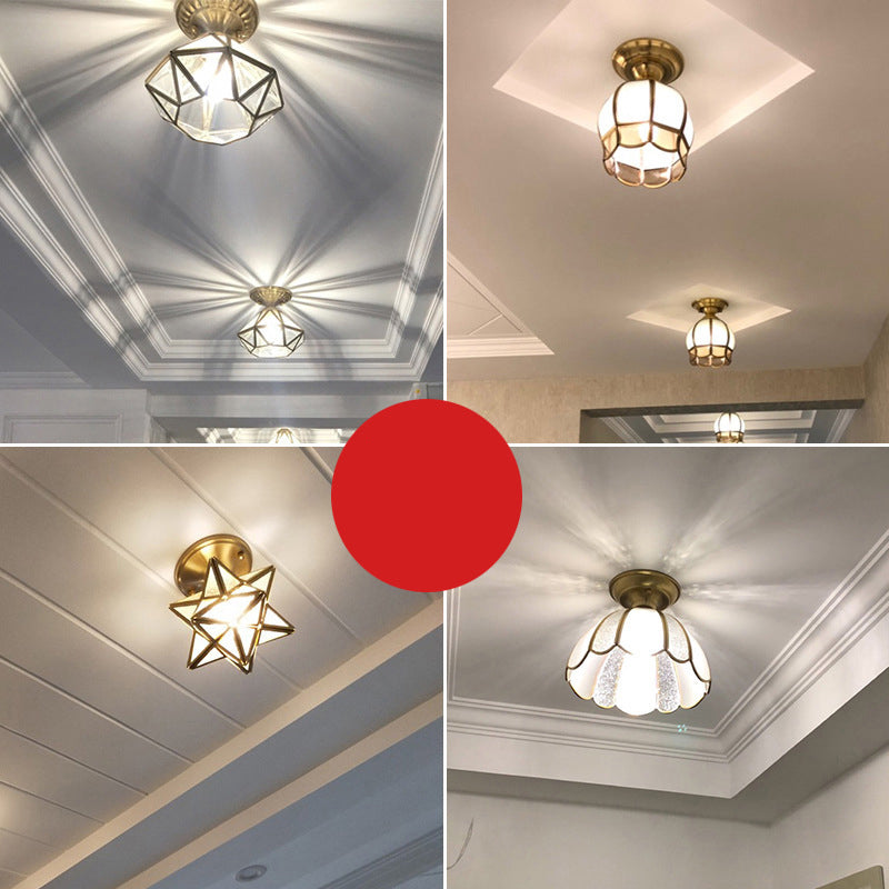 Plafondlamp Messing Geschulpt Metaal Semi-Flush - Elegant Koloniale Stijl Verlichting voor Hal en Woonkamer