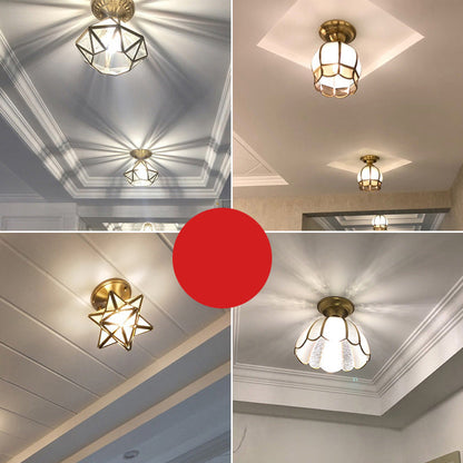 Plafondlamp Messing Geschulpt Metaal Semi-Flush - Elegant Koloniale Stijl Verlichting voor Hal en Woonkamer