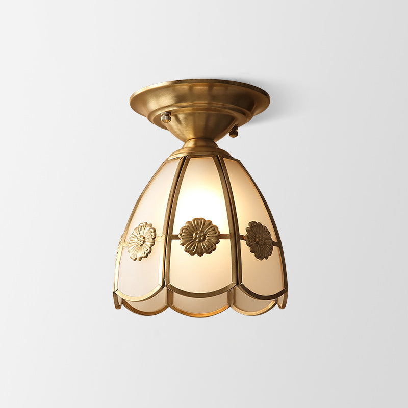 Plafondlamp Messing Geschulpt Metaal Semi-Flush - Elegant Koloniale Stijl Verlichting voor Hal en Woonkamer