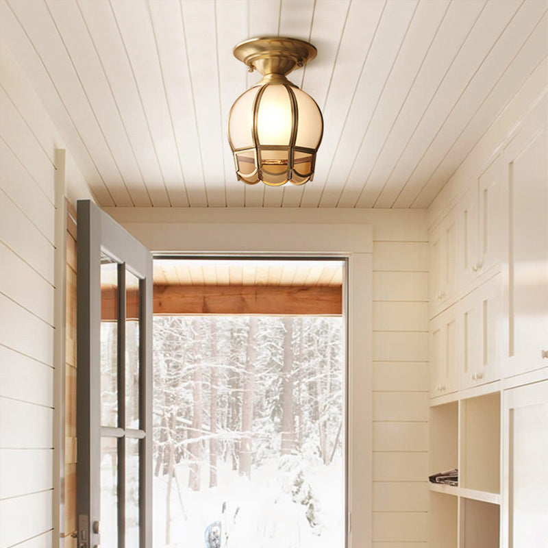 Plafondlamp Messing Geschulpt Metaal Semi-Flush - Elegant Koloniale Stijl Verlichting voor Hal en Woonkamer