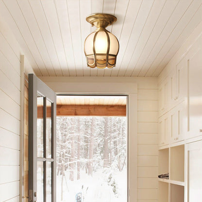 Plafondlamp Messing Geschulpt Metaal Semi-Flush - Elegant Koloniale Stijl Verlichting voor Hal en Woonkamer