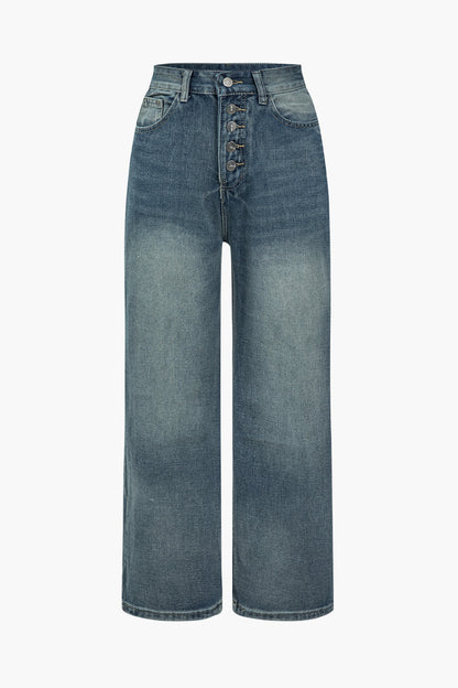 Hoge Vintage Vlieg Jeans met Knopen voor Dames - StudioMarella