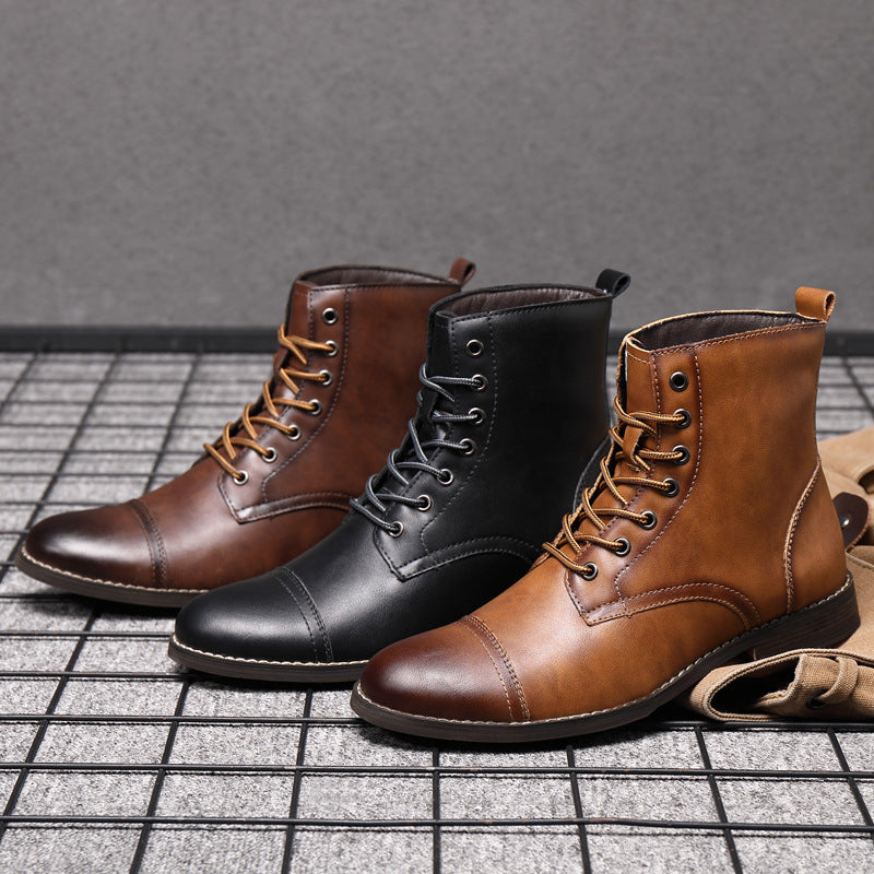 Heren Leren Boots met Vetersluiting Klassieke Stijl