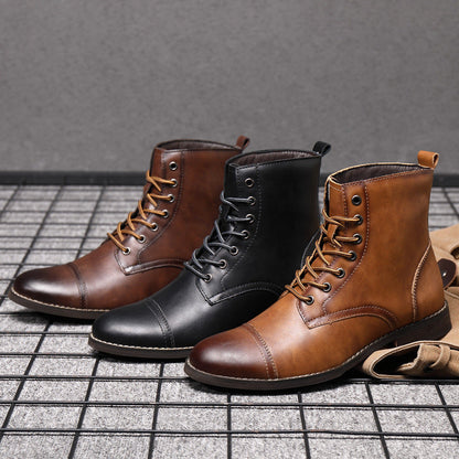 Heren Leren Boots met Vetersluiting Klassieke Stijl