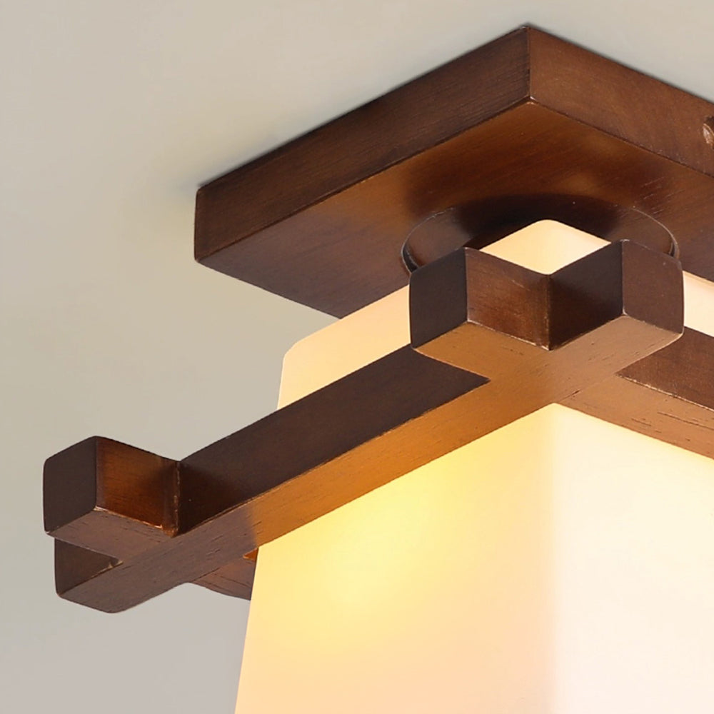 LED plafondlamp hout E27 wit Japandi hal slaapkamer woonkamer 20 cm vierkante plafondlamp Japanse stijl