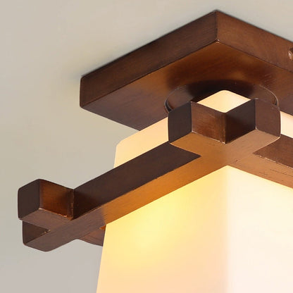 LED plafondlamp hout E27 wit Japandi hal slaapkamer woonkamer 20 cm vierkante plafondlamp Japanse stijl