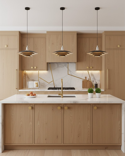 Gelaagde Metalen Hanglamp Zwart Wit Scandinavisch Design Eetkamer Woonkamer Modern Elegant Diffuus Licht Warm Sfeerlicht