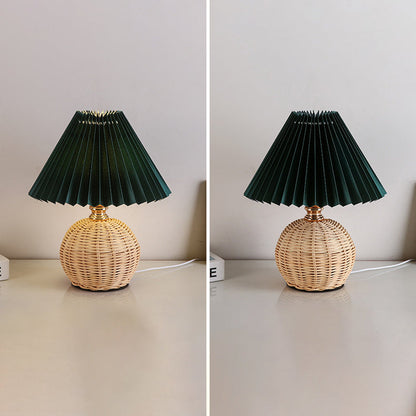 Rotan Tafellamp Geplooide Kap USB 5W Slaapkamer Nachtkastje Scandinavisch Boho Sfeerverlichting Riet Bureau Leeslamp