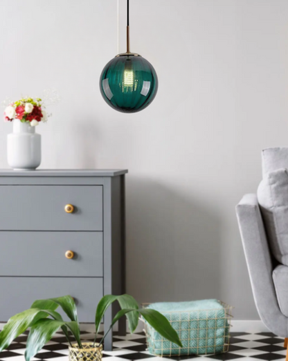 Glazen Hanglamp Bol met Structuur Grijs Bruin Rood Groen Amber Eetkamer Woonkamer