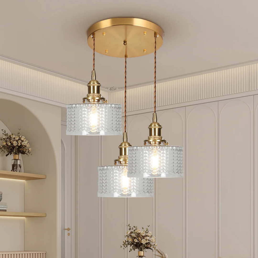 Quilivon Hanglamp Glas Messing Groen E27 Keuken Eettafel Retro Verlichting Geribbeld Glas Design