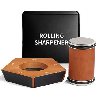 Handmatige Rollende Messenslijper met Diamantsteen Incl. Magnetische Hoekgeleider voor Keukenmessen, Damast & Japanse Messen