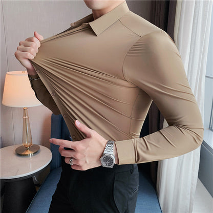 Herenshirt Lange Mouwen Slim Fit Stretch Met Stropdas