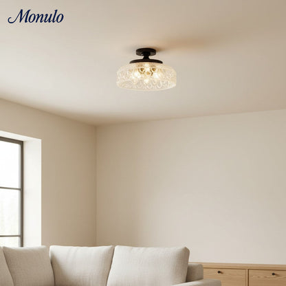 Geribbelde Glazen Plafondlamp met Metalen Armatuur – Minimalistische Verlichting voor Slaapkamer en Gang