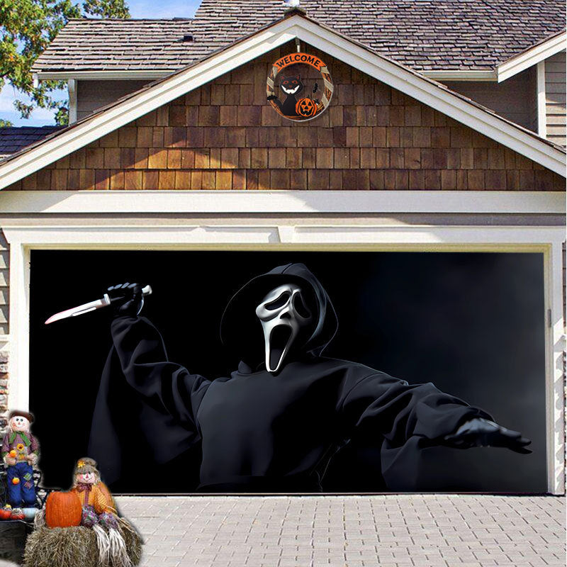 Halloween Garagedeur Decoratie Spookachtige Bedrukking Schaduwdoek Herbruikbaar Horror Sfeer Doek Waterdicht Buiten Feestversiering
