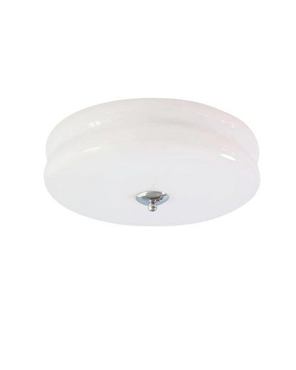 Art Deco Plafondlamp In Beige Met Chroom Accent En Warme Sfeerverlichting