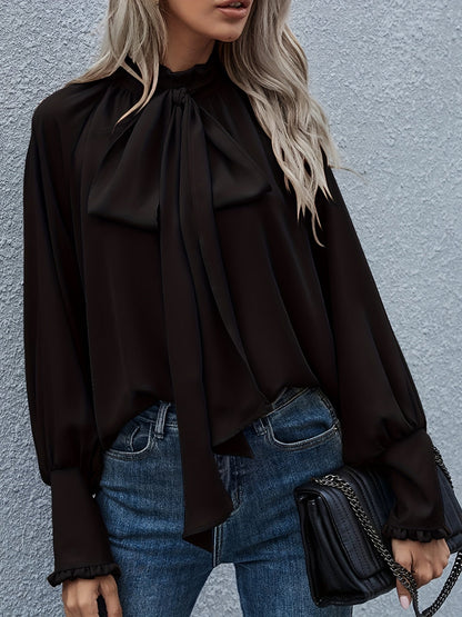 Vrouwelijke Blouse met Strik en Ruches Elegant Design