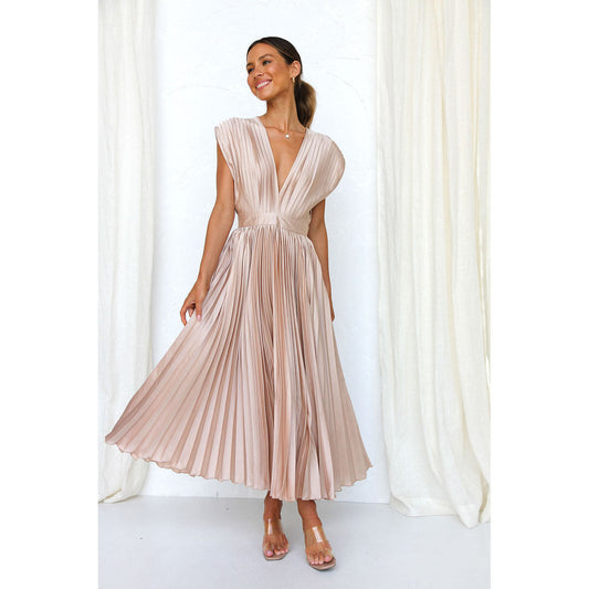 Dames Midi-jurk Plissérok V-hals Elegante Zomerjurk - StudioMarella