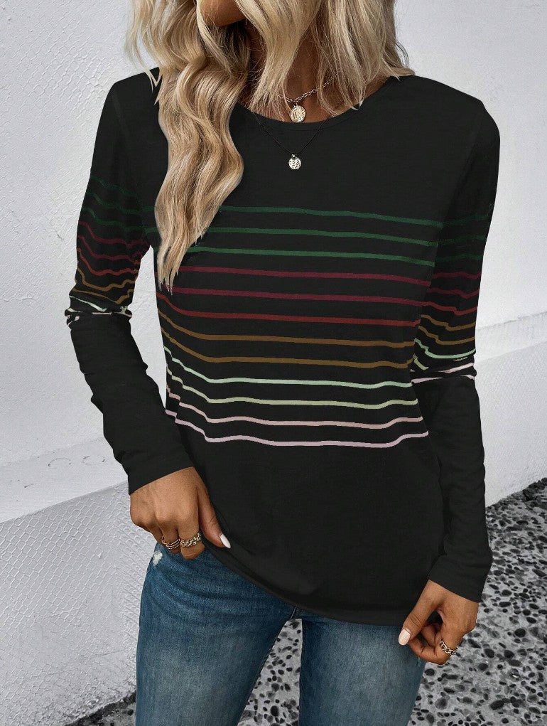 Dames T-shirt Lange Mouwen Streepjes Stijlvol Basic