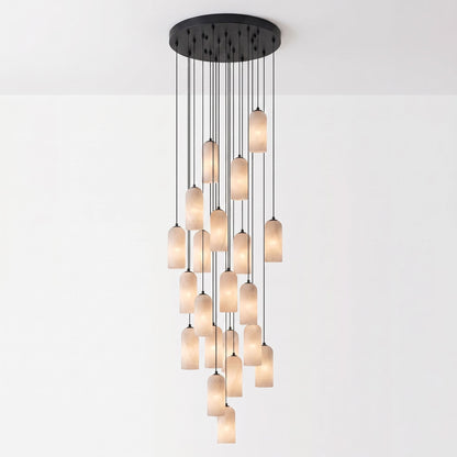 Alabasten Hanglamp met Gevlochten Snoer – Natuursteen Verlichting van Enkel Lichtpunt tot 21-Lichts Cluster – Mid-Century Modern Stijl Eetkamer Hanglamp met E12/E14 Fitting