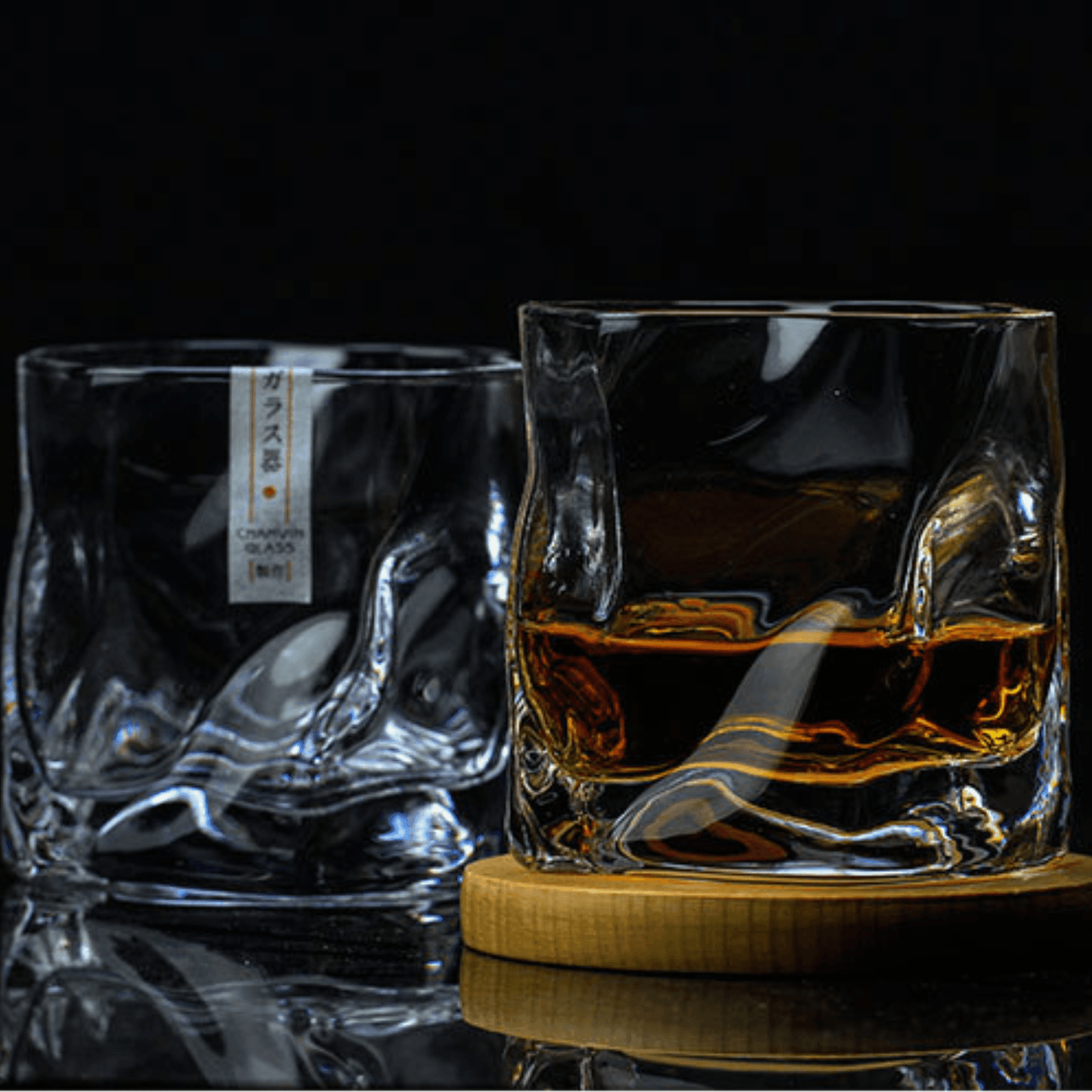 Whiskeyglas Edo Kiriko Japans Kristal Crumple Design Houten Geschenkdoos Handgemaakt
