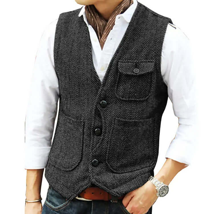 Heren Gilet Kasjmier Look Elegant Enkel Sluiting