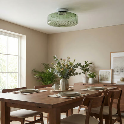 Vintage Geribbeld Glazen Plafondlamp Groen – Klassieke Verlichting voor Eetkamer, Entree & Gang