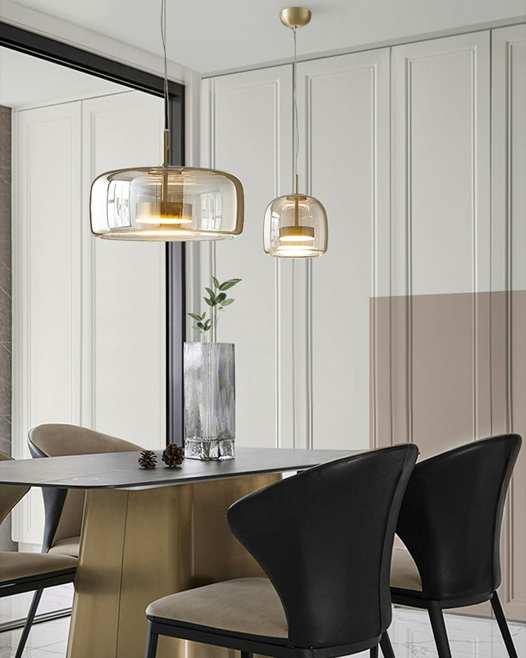 Hanglamp Geblazen Glas Amber Goud Rond Verstelbaar Eettafel Woonkamer Modern