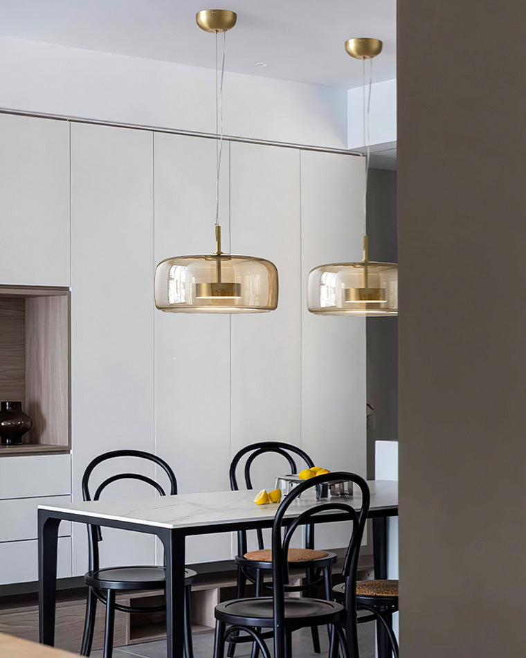 Hanglamp Geblazen Glas Amber Goud Rond Verstelbaar Eettafel Woonkamer Modern