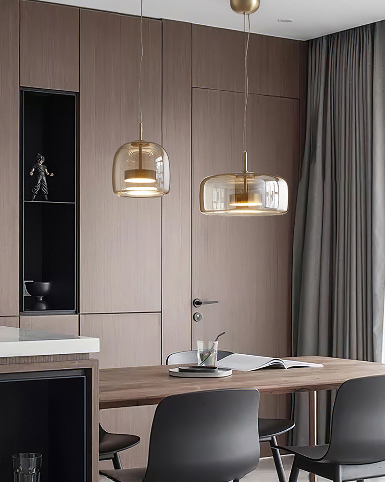 Hanglamp Geblazen Glas Amber Goud Rond Verstelbaar Eettafel Woonkamer Modern