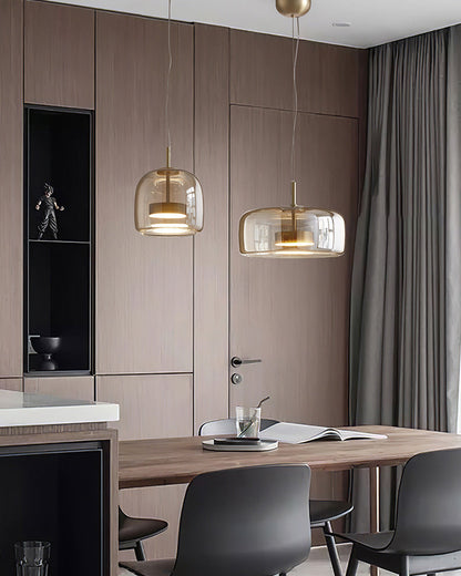 Hanglamp Geblazen Glas Amber Goud Rond Verstelbaar Eettafel Woonkamer Modern