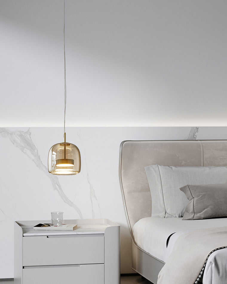 Hanglamp Geblazen Glas Amber Goud Rond Verstelbaar Eettafel Woonkamer Modern