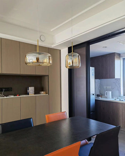 Hanglamp Geblazen Glas Amber Goud Rond Verstelbaar Eettafel Woonkamer Modern